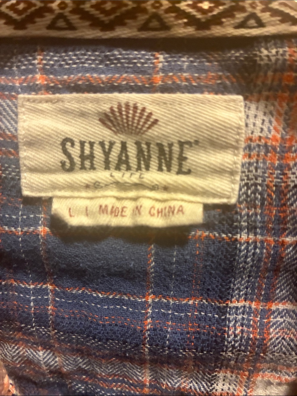 Shyanne Navy & Orange Plaid Shirt with Patterned Collar - Picture 2 of 9